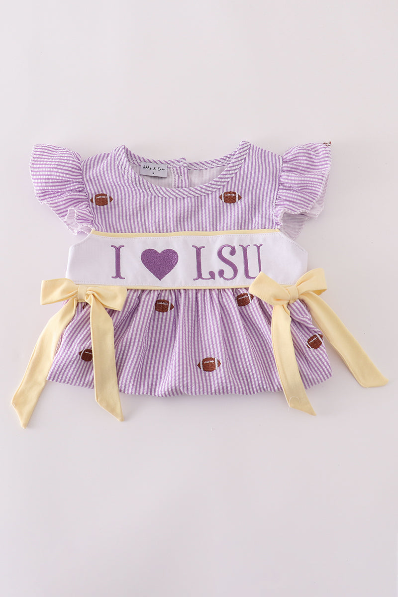 Girls Purple Seersucker "I Heart LSU" Set