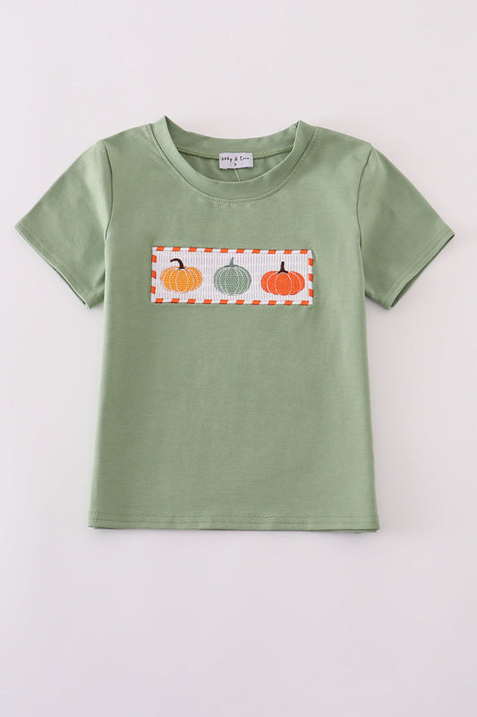 Boys Sage Pumpkin Smocked Top
