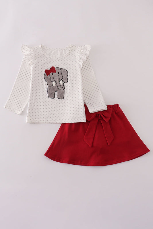 Girls Alabama Polka Dot French Knot Elephant Skort Set
