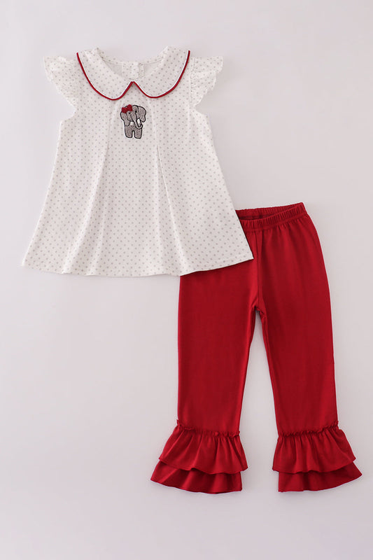 Girls Alabama French Knot Elephant Polka Dot Top Ruffle Pants Set