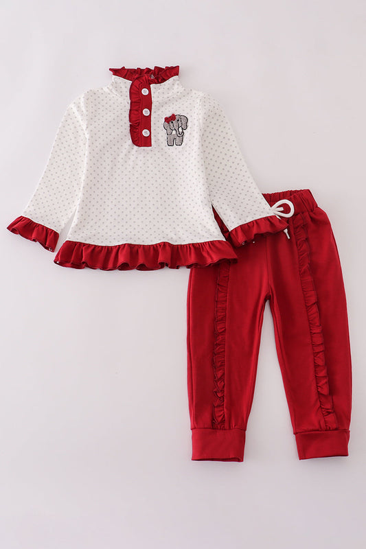 Girls Alabama Polka Dot French Knot Elephant Ruffle Pants Set
