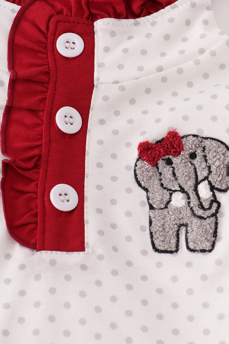 Girls Alabama Polka Dot French Knot Elephant Ruffle Pants Set