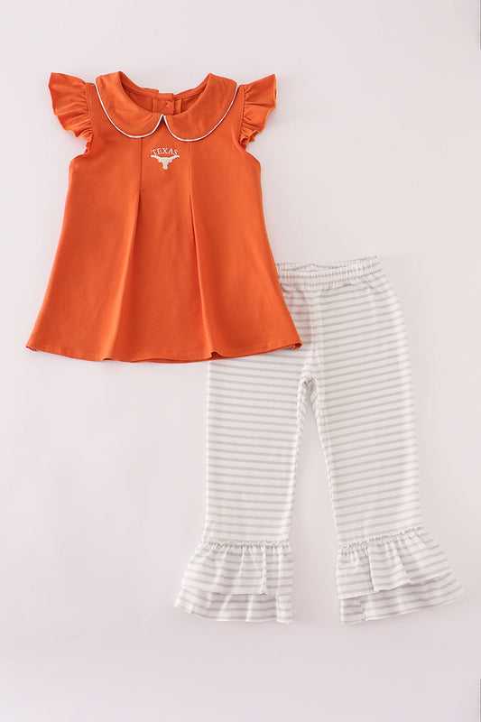 Girls Texas Longhorns Embroidered Ruffle Pants Set