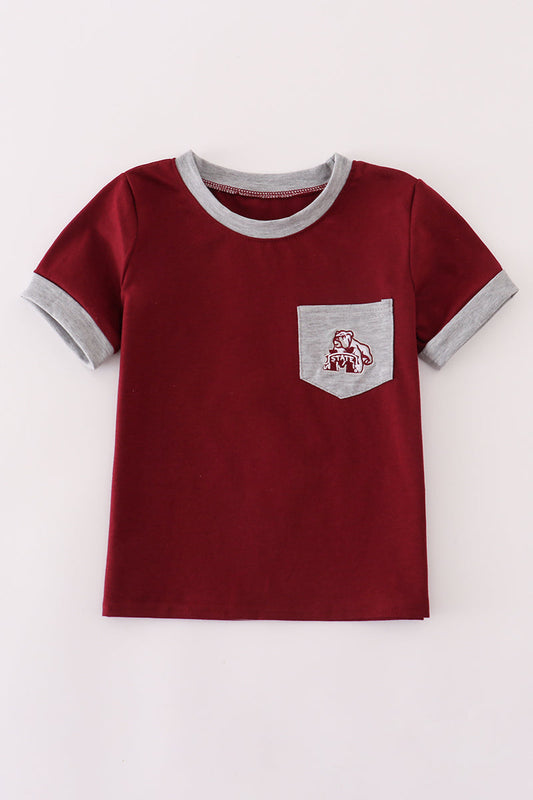 Boys Maroon Mississippi State Embroidered Top