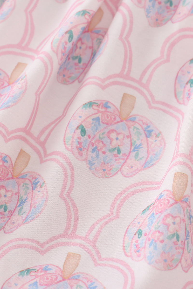 Girls Pink Pumpkin Embroidered Ruffle Pants Set