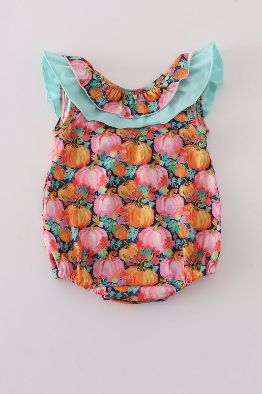 Girls Pink Pumpkin Print Ruffle Bubble
