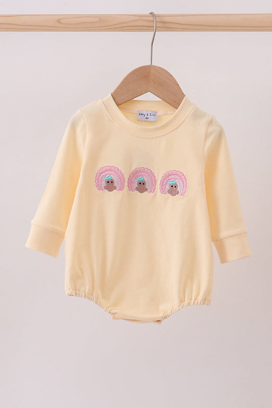 Girls Beige Turkey Embroidered Bubble