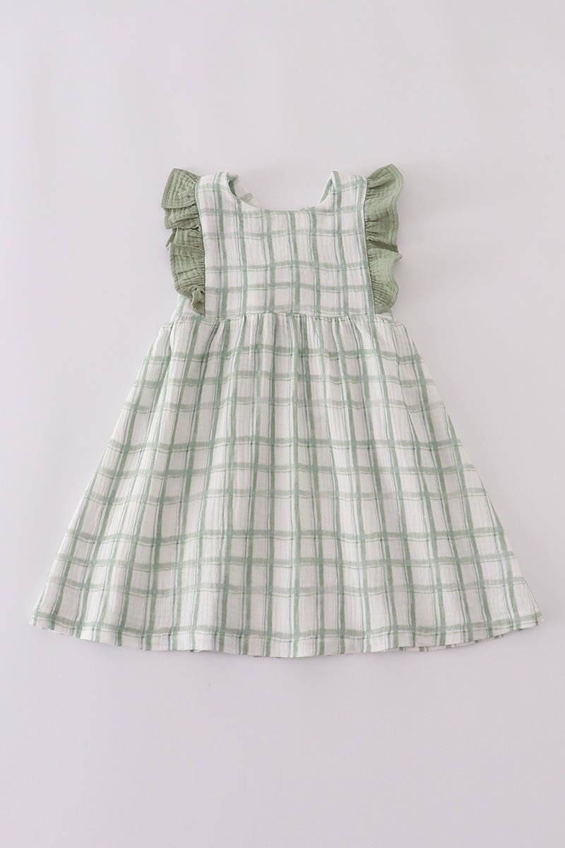 Girls Sage Plaid Ruffle Dress