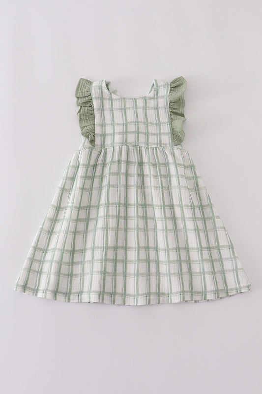 Girls Sage Plaid Ruffle Dress