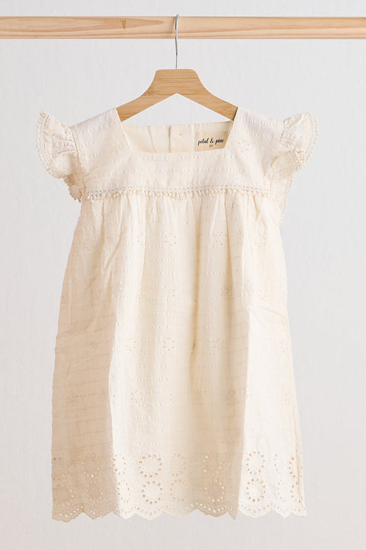 Girls White Lace Flutter Sleeve Dress
