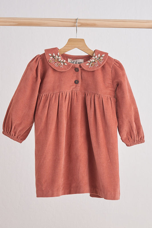 Girls Floral Embroidery Velveteen Dress