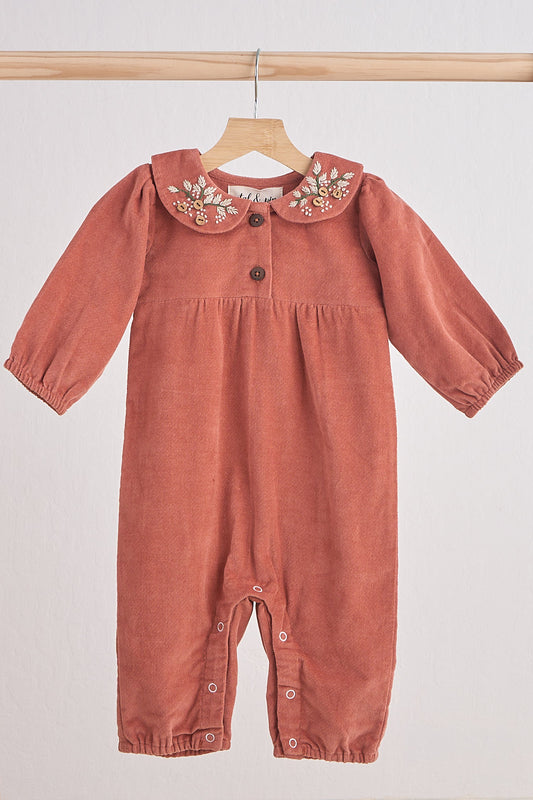 Girls Floral Embroidery Velveteen Romper
