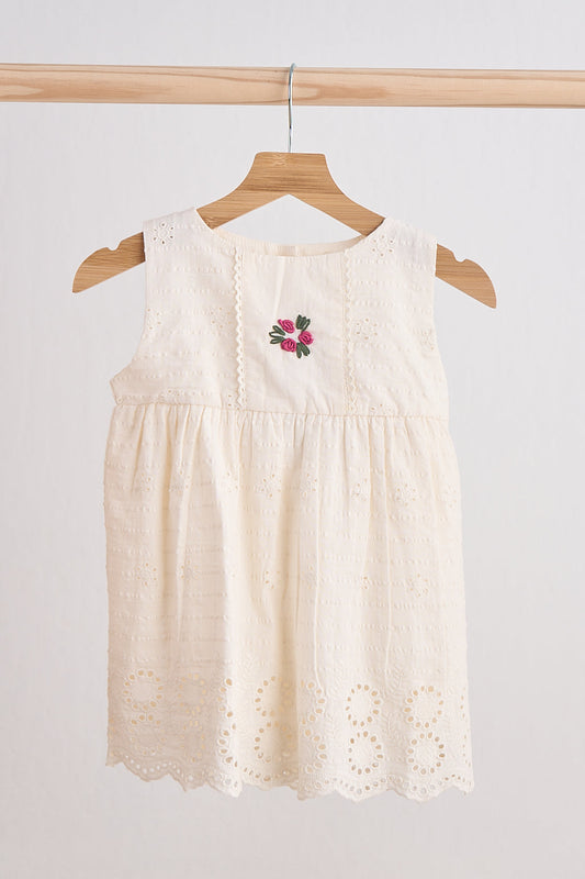 Girls White Hand Embroidered Lace Dress