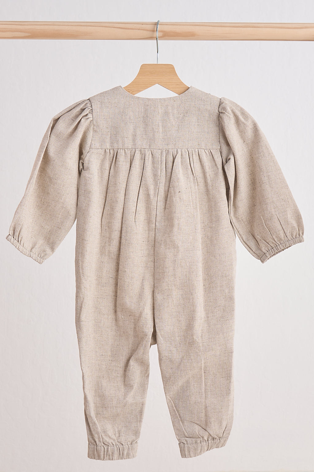 Girls Floral Embroidered Linen Romper