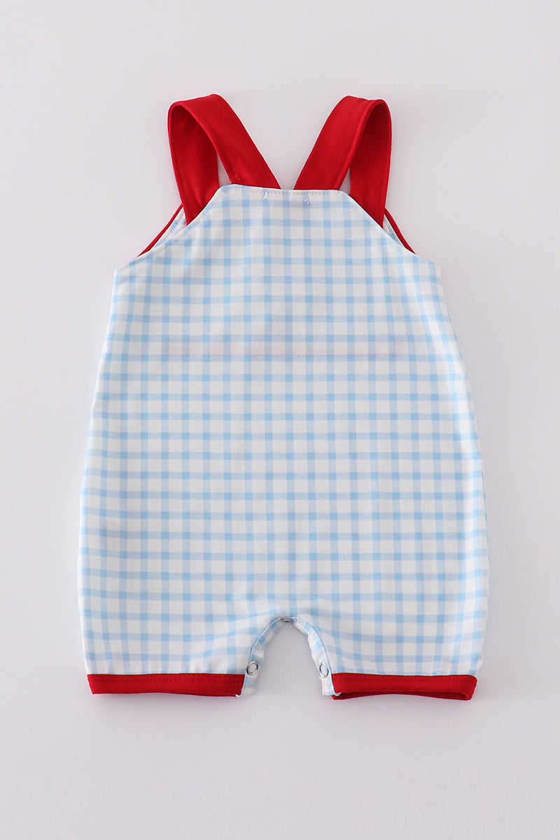 Boys American Flag Embroidered Gingham Romper