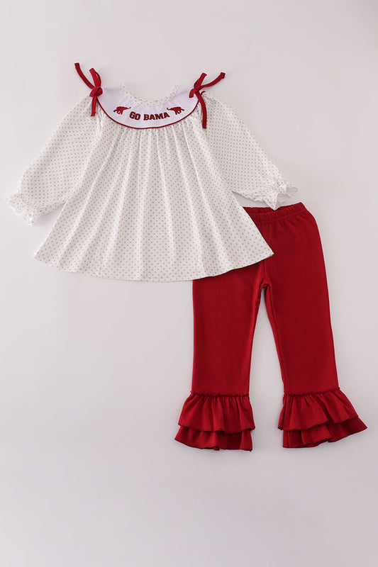 Girls Go Bama Embroidered Ruffle Pants Set