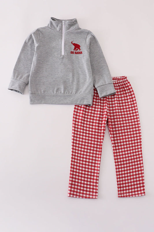 Boys Alabama Embroidered Gingham Pullover & Pants Set