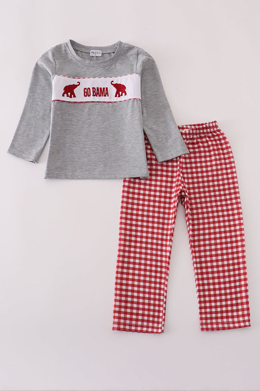 Boys Go Bama Embroidered Gingham Pants Set