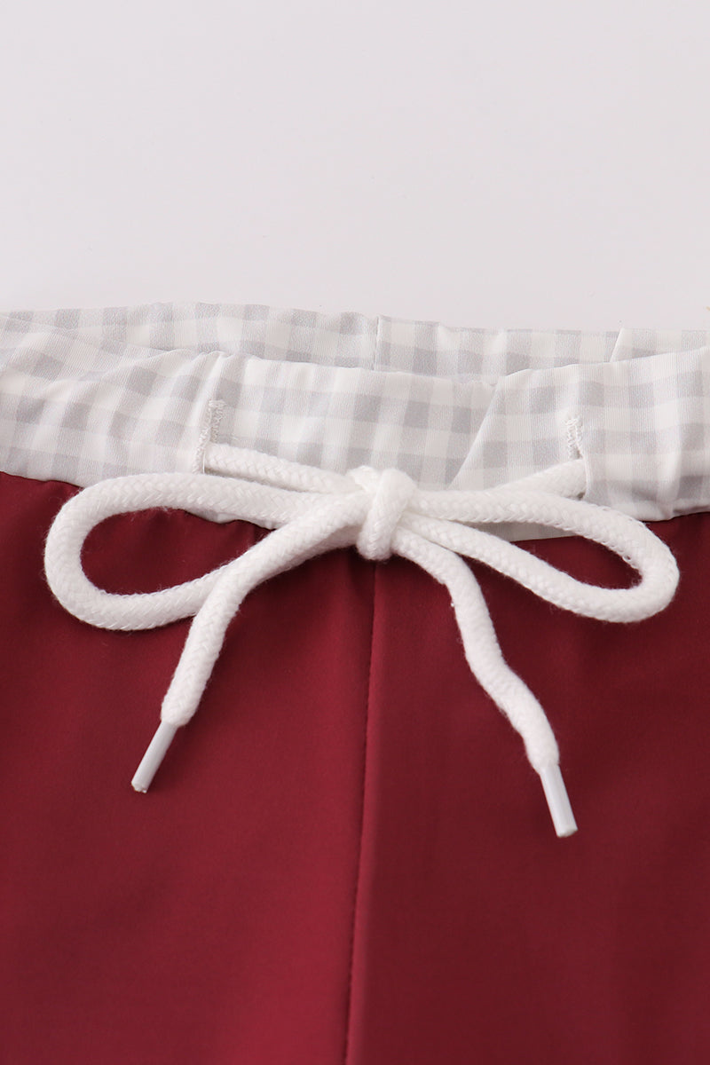 Boys Crimson Elephant Embroidered Swim Trunks