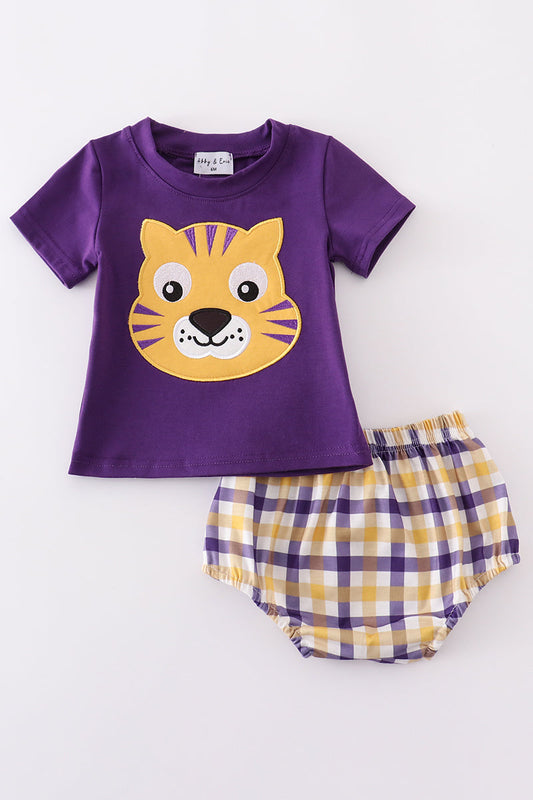 Plaid LSU Appliqué Bloomer Set, Unisex