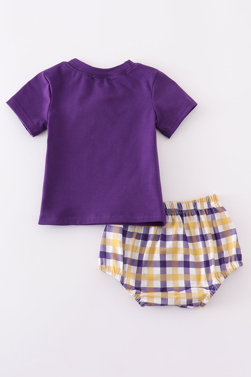 Plaid LSU Appliqué Bloomer Set, Unisex