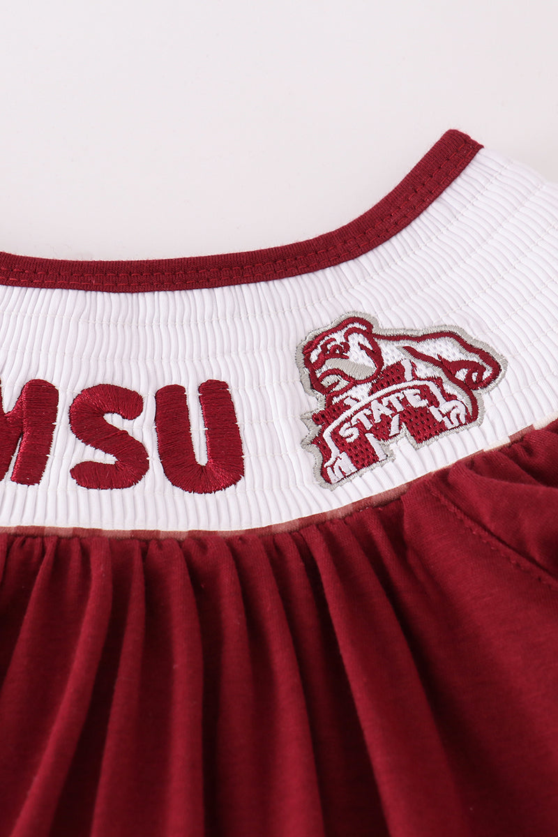Girls Mississippi State Embroidered Smocked Gingham Ruffle Set