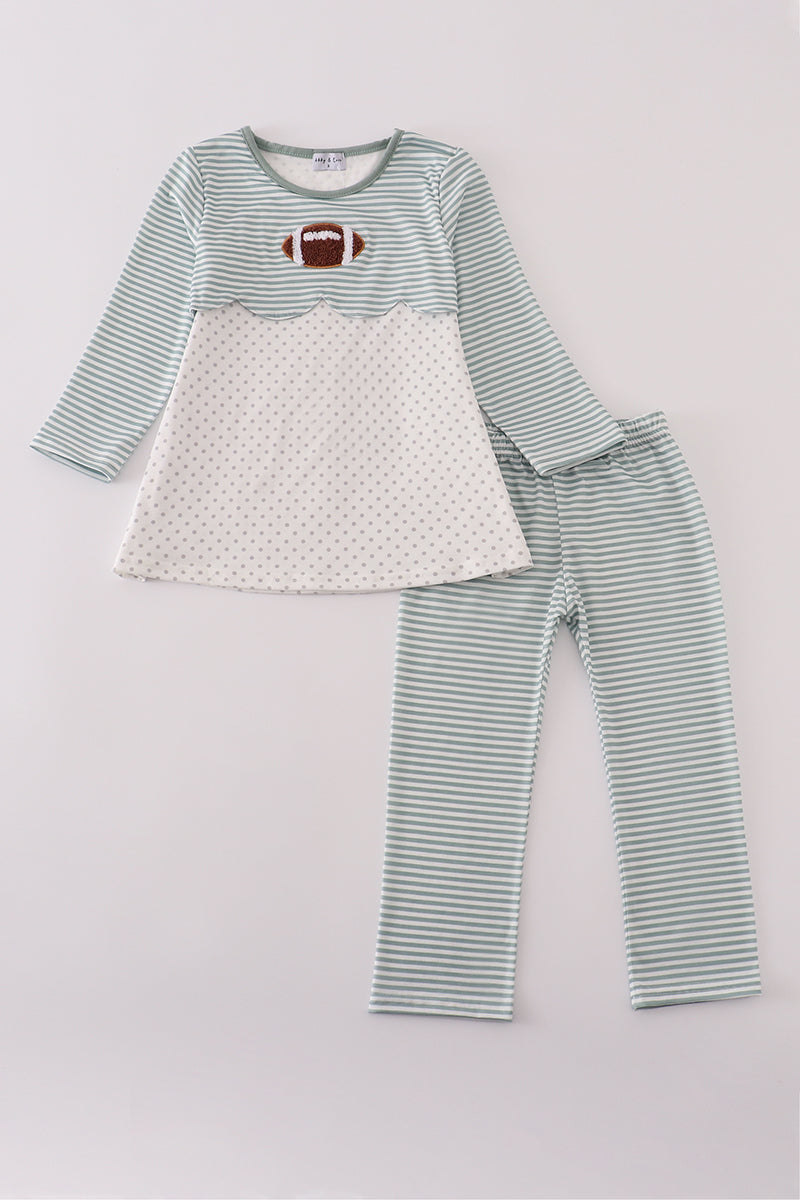 Girls Sage Striped Football French Knot Pants Set