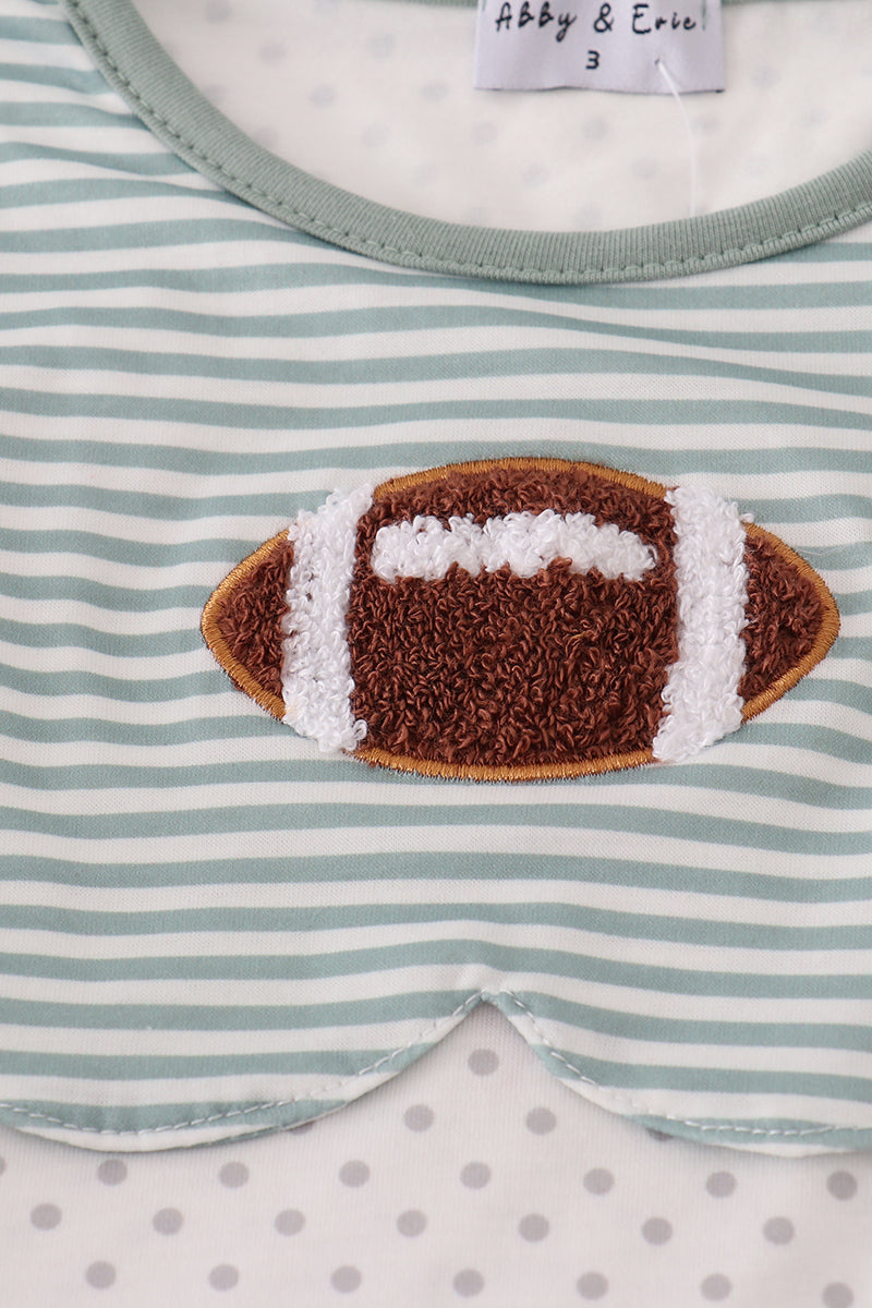 Girls Sage Striped Football French Knot Pants Set