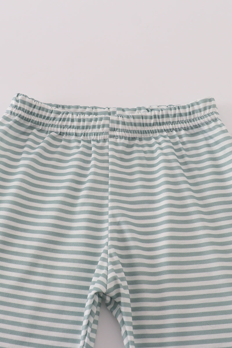 Girls Sage Striped Football French Knot Pants Set