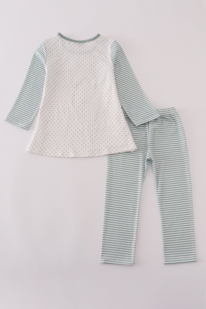 Girls Sage Striped Football French Knot Pants Set