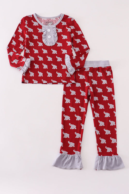 Girls Alabama Elephant Print Bamboo Pajamas Set