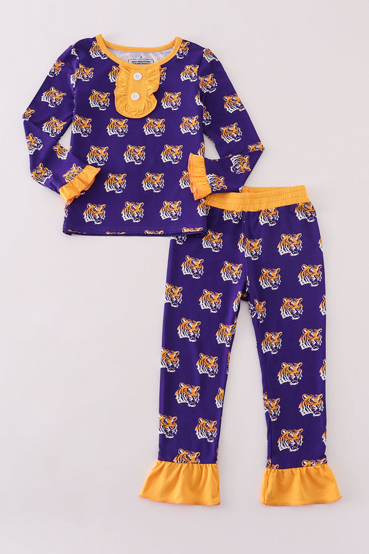 Girls LSU Tigers Bamboo Ruffle Pajamas Set