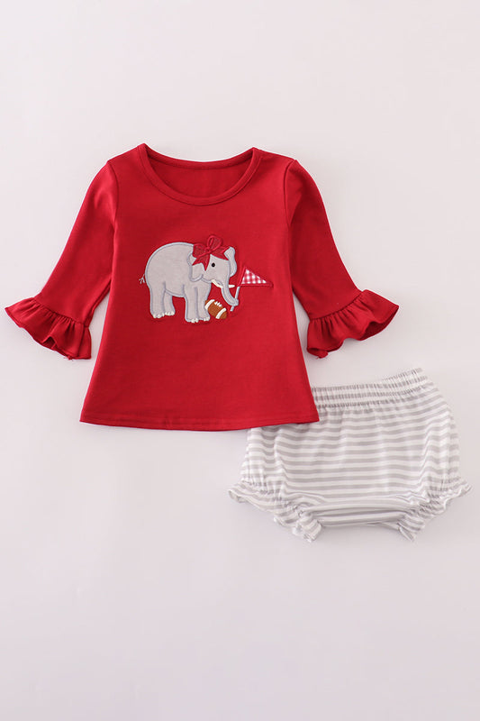 Girls Alabama Elephant Appliqué Ruffle Bloomer Set