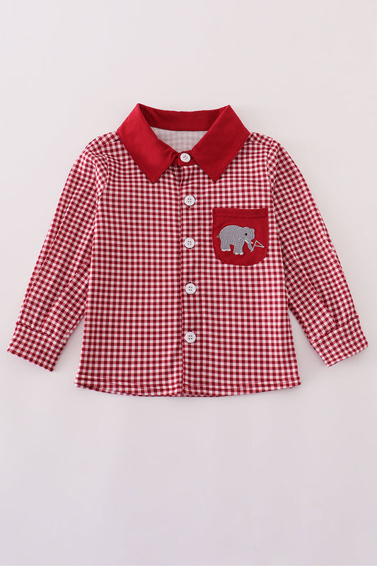 Boys Alabama Elephant Embroidery Button Down Shirt
