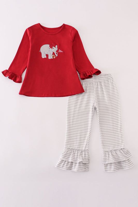 Girls Alabama Elephant Appliqué Stripe Pants Set