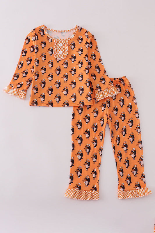 Girls Orange Tennessee Vols Print Ruffle Pajamas Set