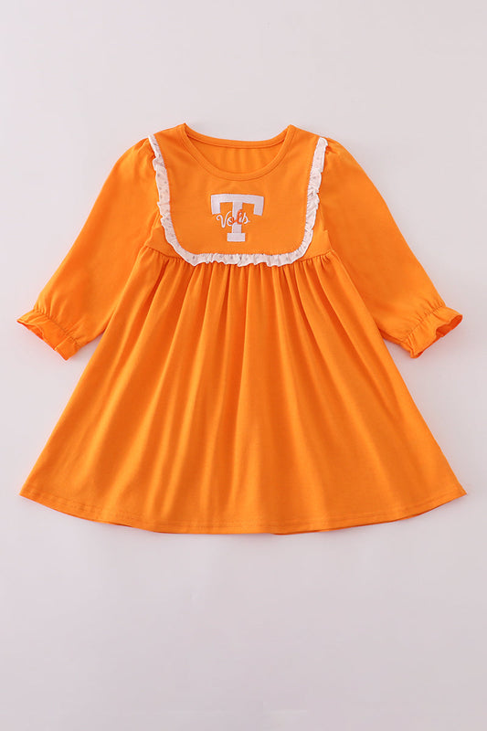 Girls Orange Tennessee Vols Embroidered Ruffle Dress