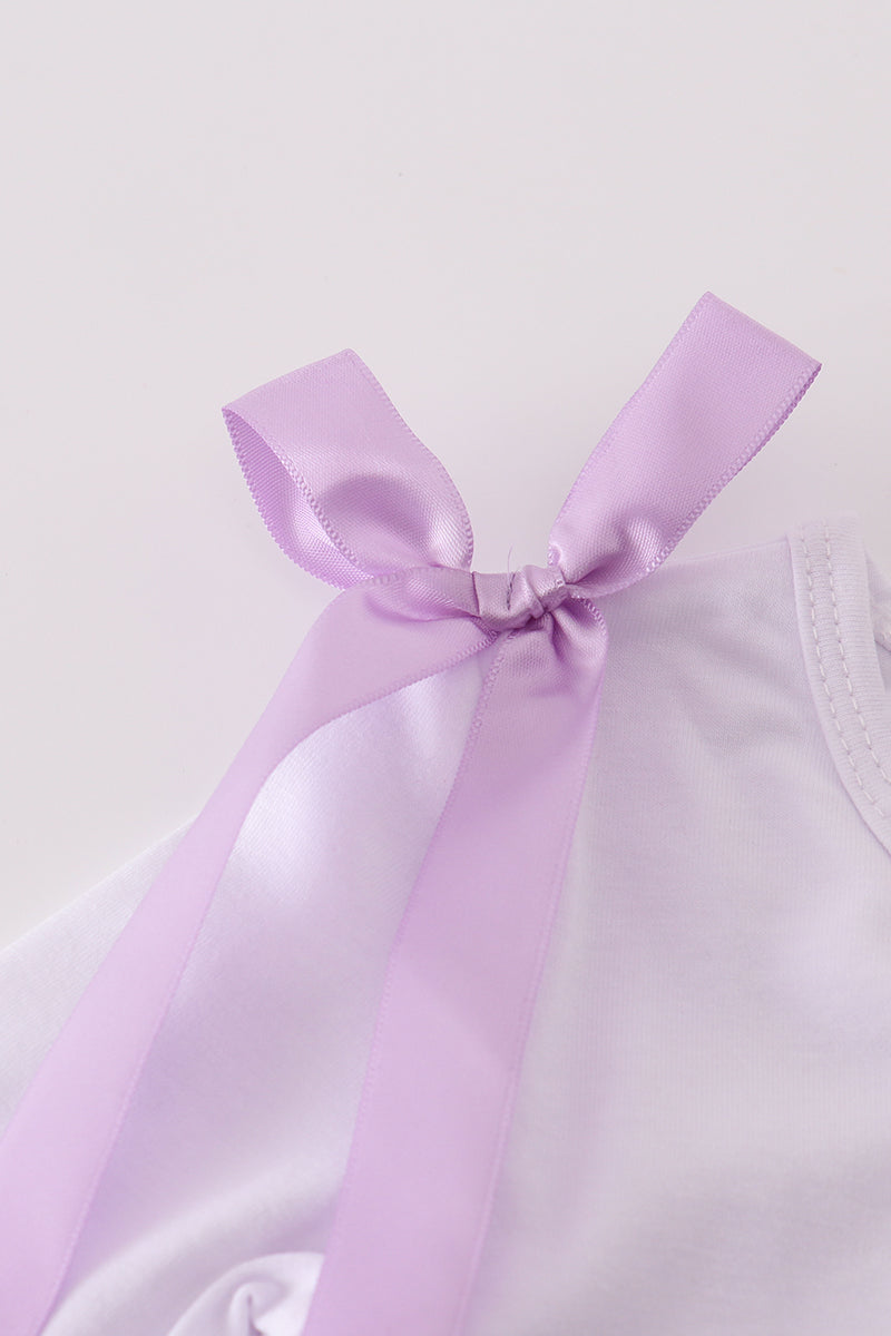 Girls Lavender Ribbon Lace Embroidered Gingham Bubble