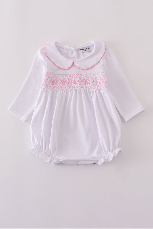 Girls Pink Bow Smocked Bubble