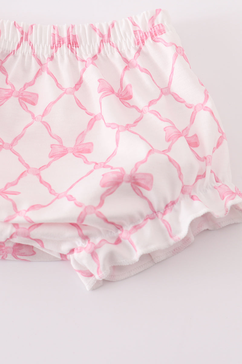 Girls Pink Bow Smocked Bloomer Set