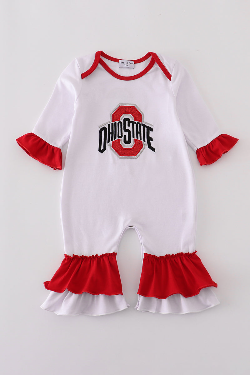 Girls Ohio State Buckeyes Glitter Ruffle Romper