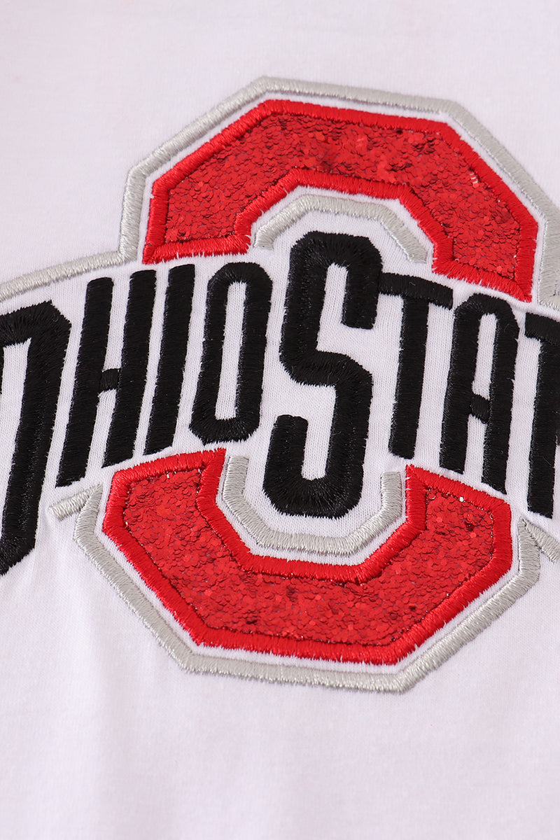 Girls Ohio State Buckeyes Glitter Ruffle Romper