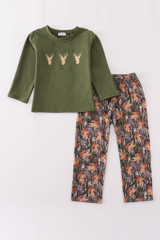 Boys Camo Deer Hunting Embroidered Pants Set
