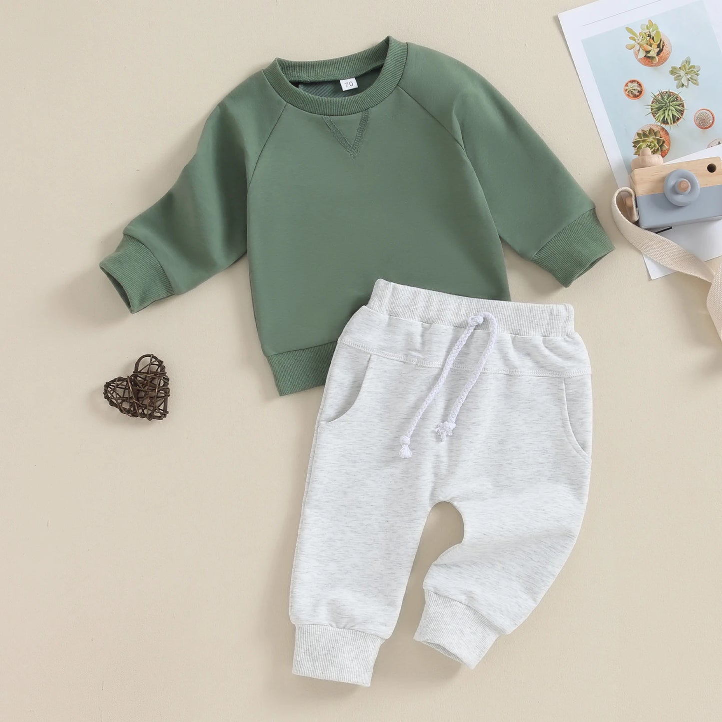 V-Stitch Sweatshirt Pocket Pant Set, Unisex