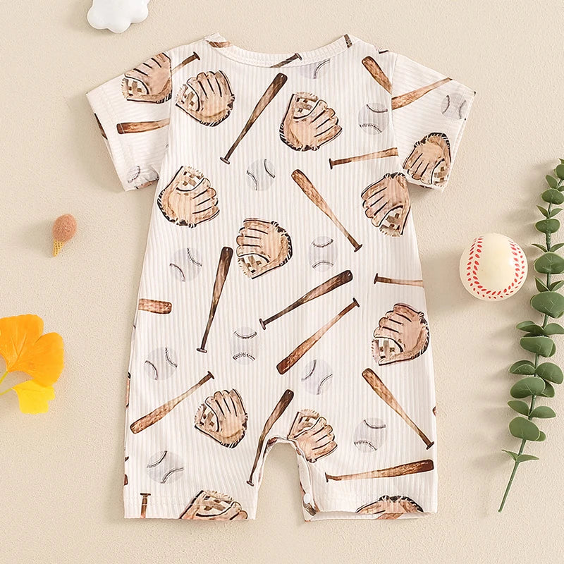 Boys Baseball Print Short Sleeve Romper