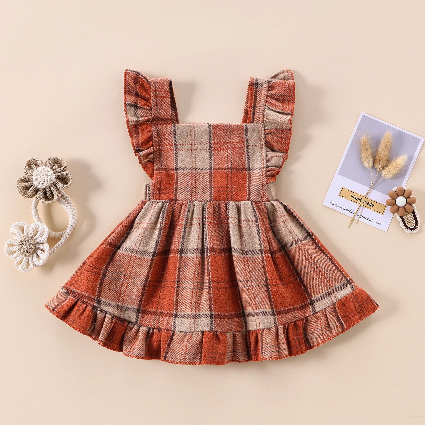 Girls Fall Plaid Ruffle Dress