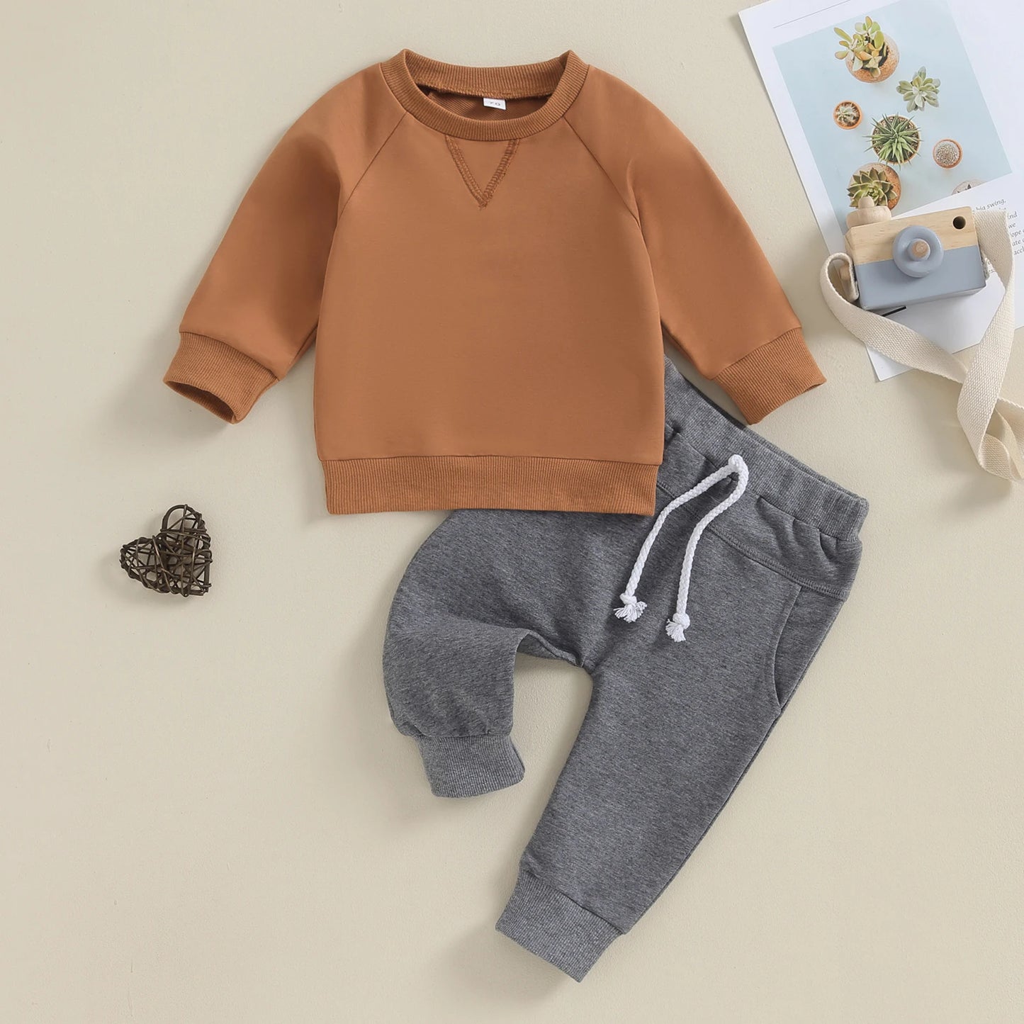 V-Stitch Sweatshirt Pocket Pant Set, Unisex