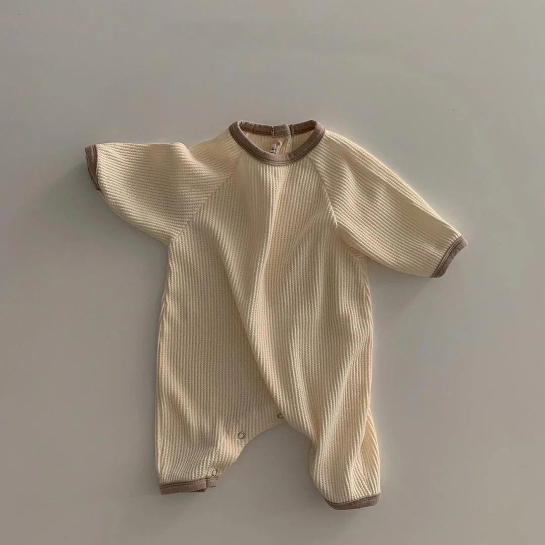 Waffle Print Long Sleeve Jumpsuit Romper, Unisex