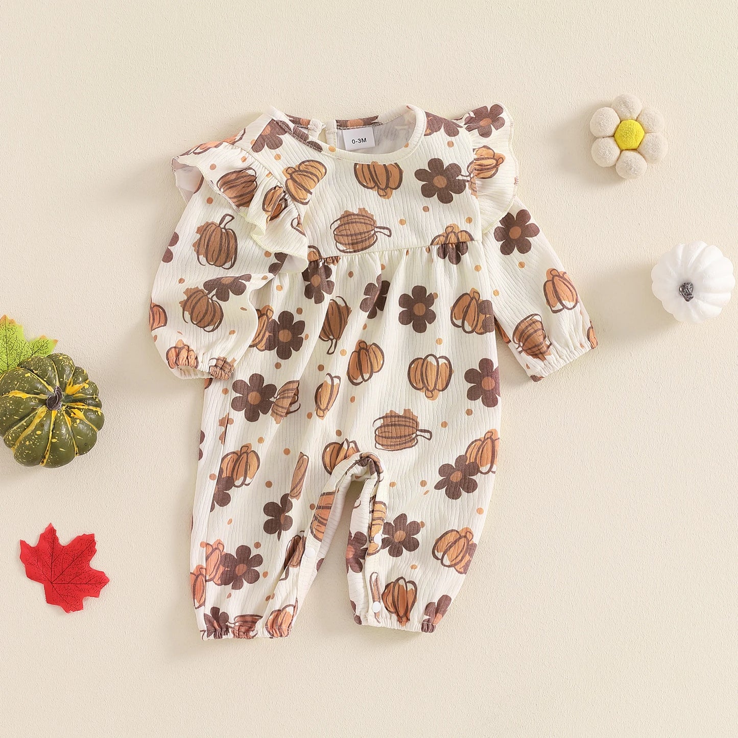 Girls Pumpkin Flower Ruffle Romper